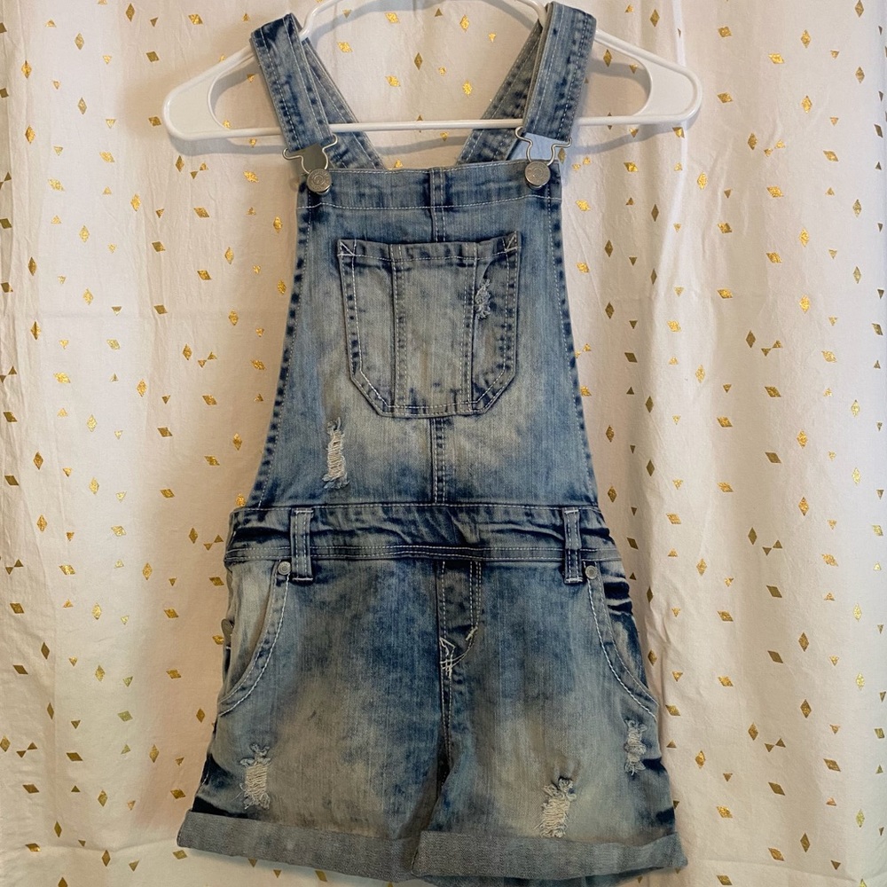 Denim overall shorts